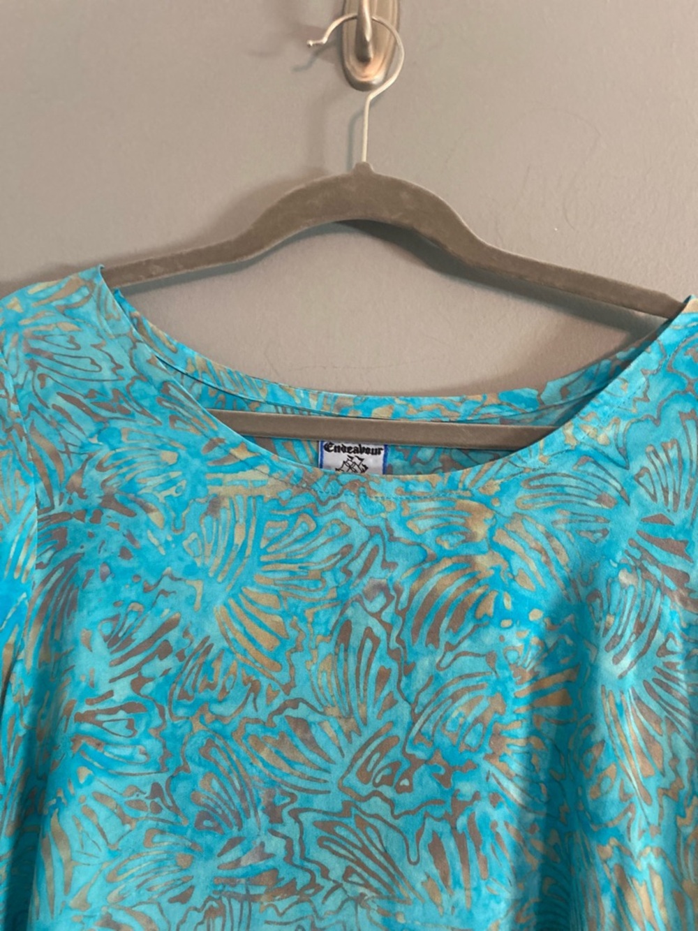 Endeavour Trading Turquoise Abstract Floral A-Line Short Sleeve Boho Dress Sz S - Picture 4 of 6
